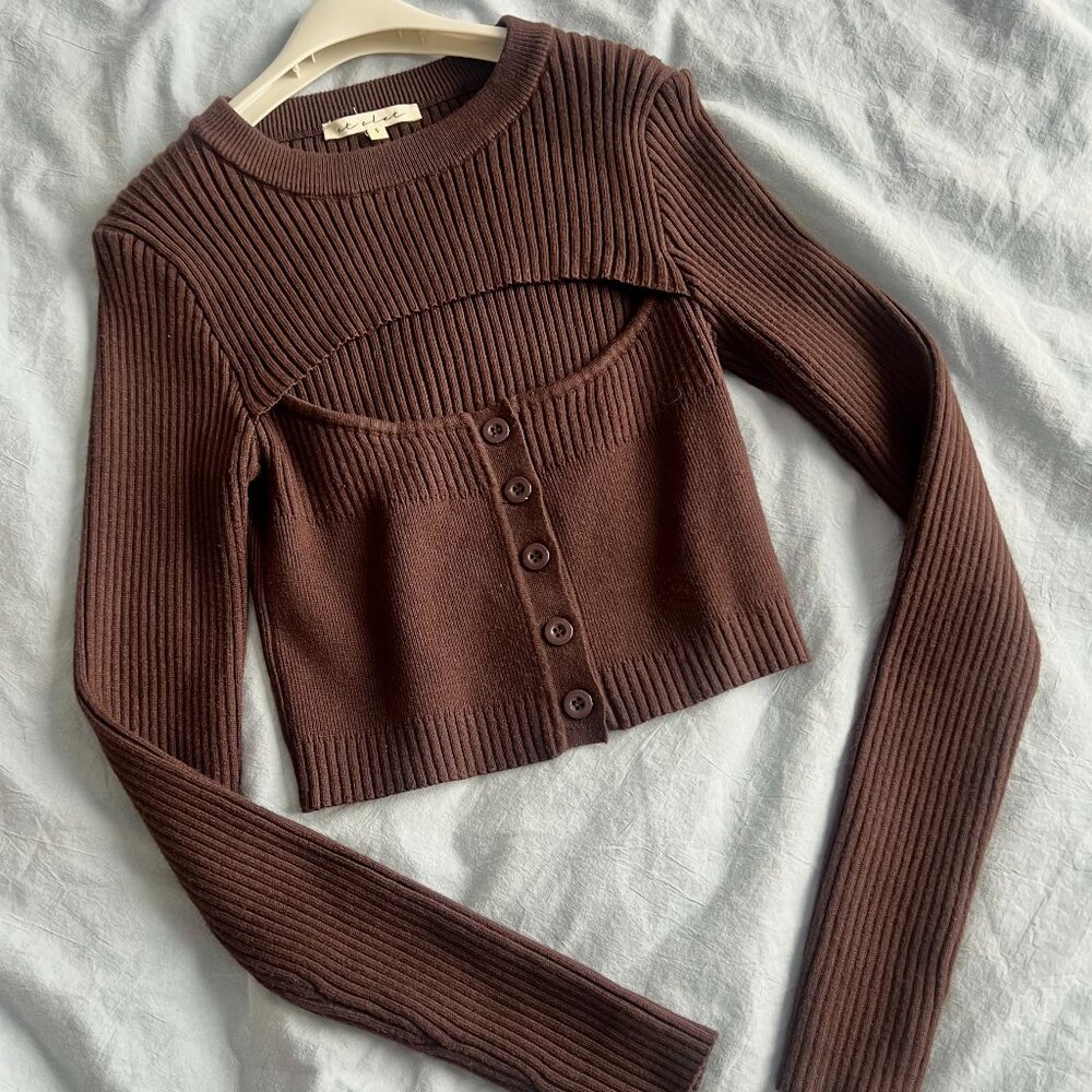 Chocolate Brown Knit Cut out Sweater Top